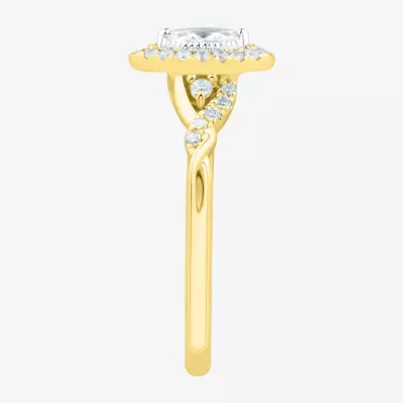 (H-I / Si1-Si2) Womens 1/3 CT. T.W. Lab Grown White Diamond 10K Gold Marquise Side Stone Halo Engagement Ring