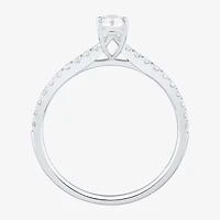 (H-I / Si1-Si2) Womens 1/2 CT. T.W. Lab Grown White Diamond 10K Gold Oval Side Stone Engagement Ring