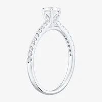 (H-I / Si1-Si2) Womens 1/2 CT. T.W. Lab Grown White Diamond 10K Gold Oval Side Stone Engagement Ring
