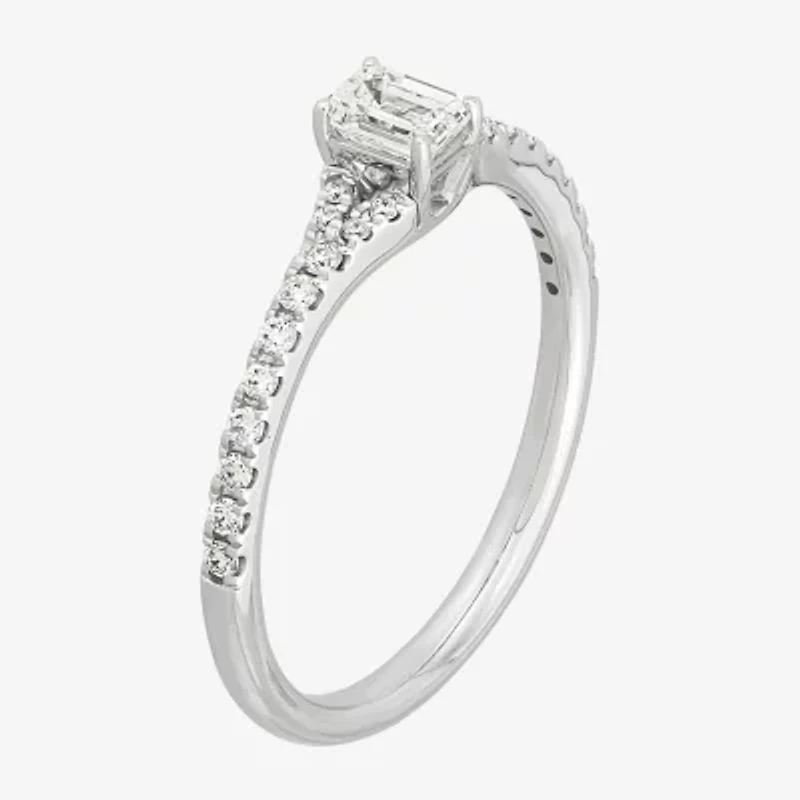 (H-I / Si1-Si2) Womens 1/2 CT. T.W. Lab Grown White Diamond 10K Gold Side Stone Engagement Ring