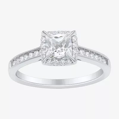 1 CT.T.W. (H-I / SI1-SI2) Lab-Grown Diamond Side Stone Halo Engagement Ring 10K Gold