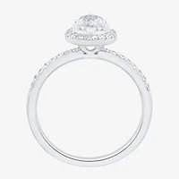 1 CT.T.W. Lab-Grown (H-I / SI1-SI2) Diamond Pear Side Stone Halo Engagement Ring 10K Gold