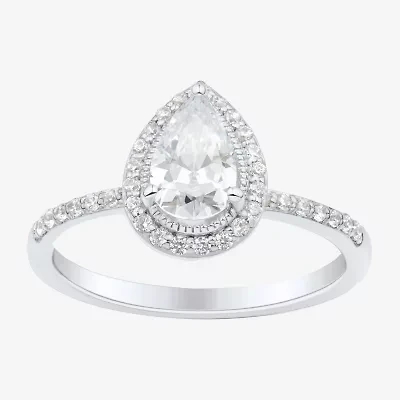 1 CT.T.W. Lab-Grown (H-I / SI1-SI2) Diamond Pear Side Stone Halo Engagement Ring 10K Gold