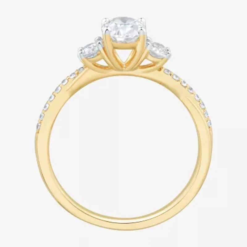 Love Lives Forever (H-I / Si1-Si2) Womens 1 CT. T.W. Lab Grown White Diamond 10K Gold Oval Side Stone 3-Stone Engagement Ring