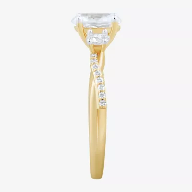 Love Lives Forever (H-I / Si1-Si2) Womens 1 CT. T.W. Lab Grown White Diamond 10K Gold Oval Side Stone 3-Stone Engagement Ring