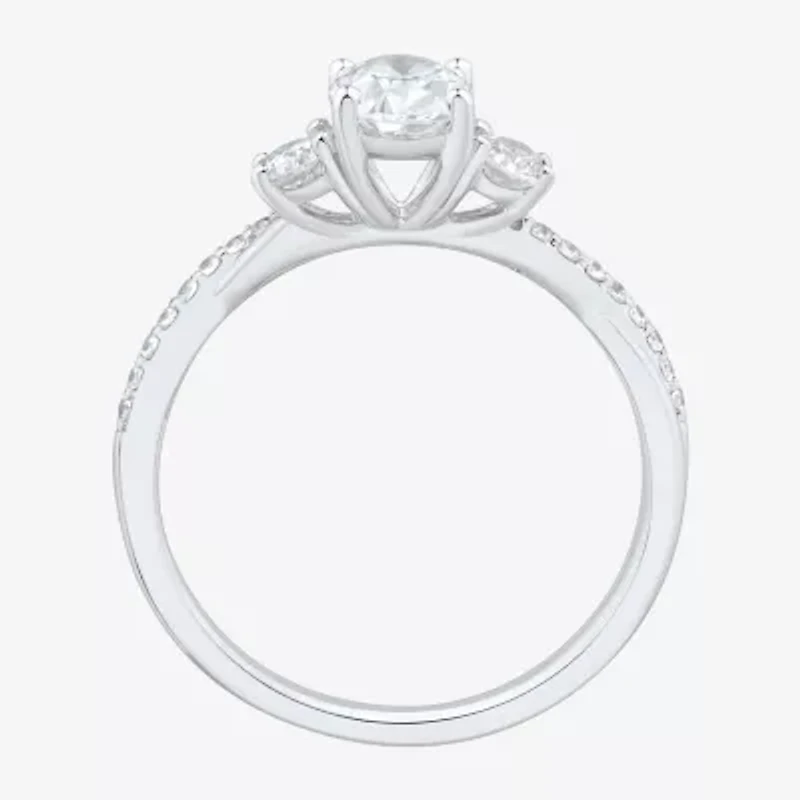 Love Lives Forever (H-I / Si1-Si2) Womens 1 CT. T.W. Lab Grown White Diamond 10K Gold Oval Side Stone 3-Stone Engagement Ring