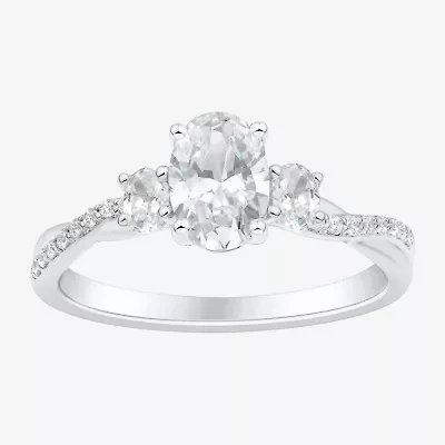 Love Lives Forever (H-I / Si1-Si2) Womens 1 CT. T.W. Lab Grown White Diamond 10K Gold Oval Side Stone 3-Stone Engagement Ring