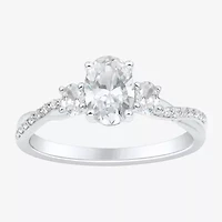 Love Lives Forever (H-I / Si1-Si2) Womens 1 CT. T.W. Lab Grown White Diamond 10K Gold Oval Side Stone 3-Stone Engagement Ring