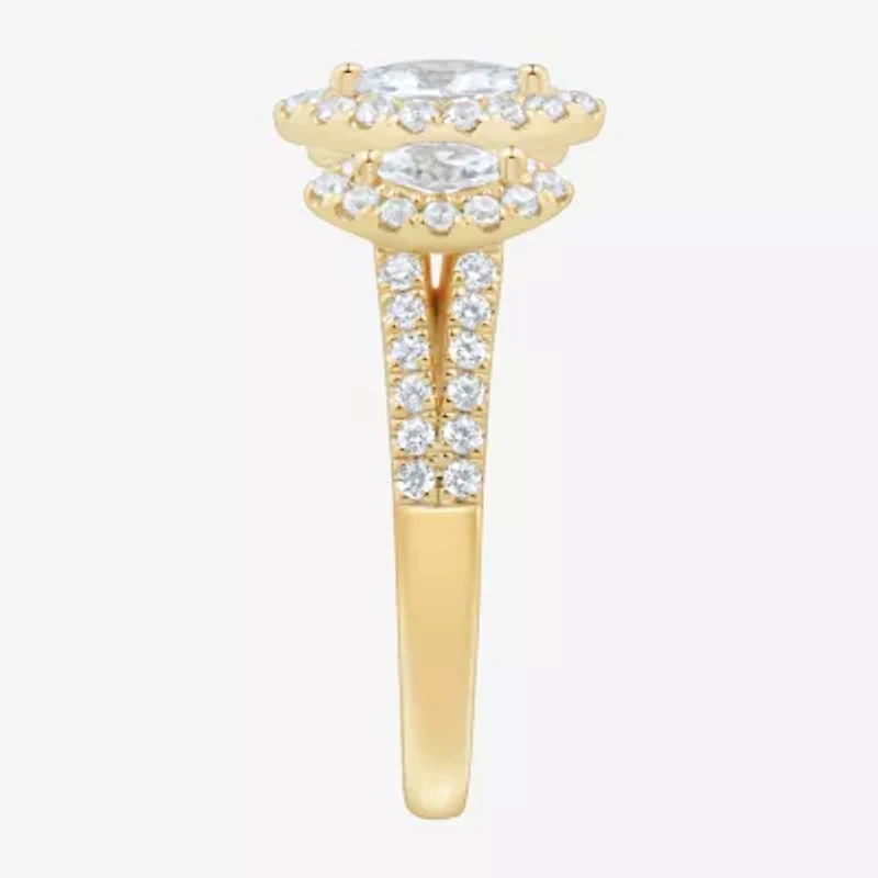 Love Lives Forever (H-I / Si1-Si2) Womens 1 CT. T.W. Lab Grown White Diamond 10K Gold Marquise Side Stone 3-Stone Engagement Ring