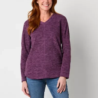 St. John's Bay Polar Fleece Womens V Neck Long Sleeve Sweatshirt