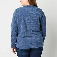 St. John's Bay Polar Fleece Womens Plus V Neck Long Sleeve Sweatshirt