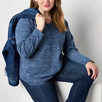 St. John's Bay Polar Fleece Womens Plus V Neck Long Sleeve Sweatshirt