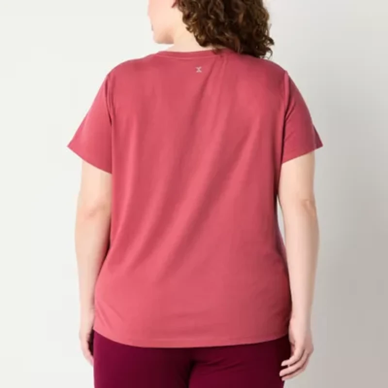 Xersion Womens Cotton Crew Neck Short Sleeve T-Shirt Plus