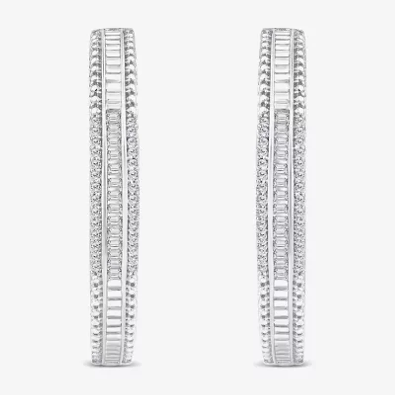 Limited Quantities! Womens 1/2 CT. T.W. Natural White Diamond 14K White Gold 29.2mm Hoop Earrings