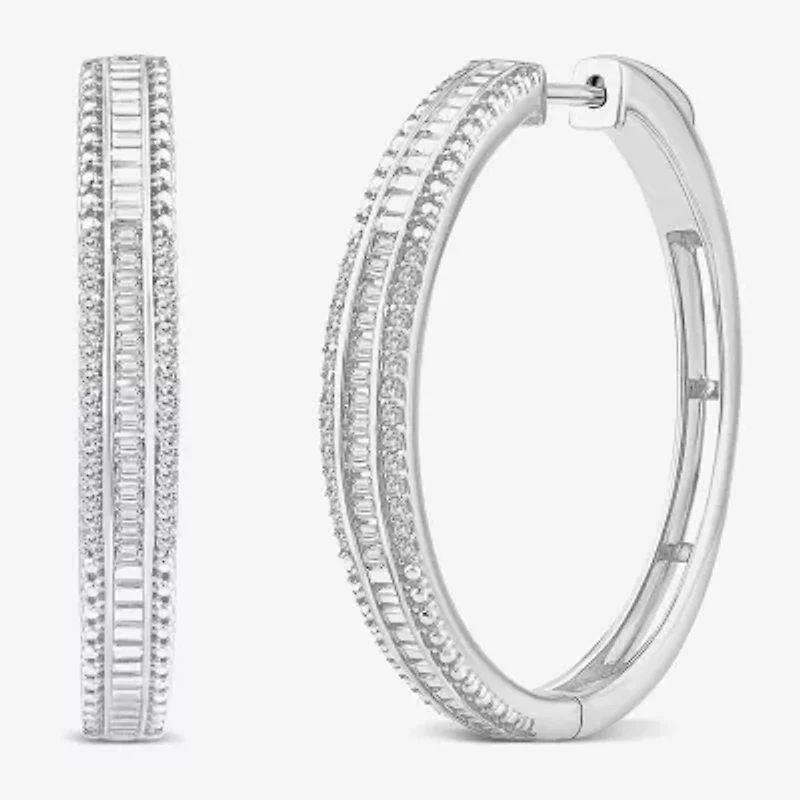 Limited Quantities! Womens 1/2 CT. T.W. Natural White Diamond 14K White Gold 29.2mm Hoop Earrings