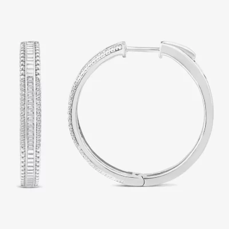 Limited Quantities! Womens 1/2 CT. T.W. Natural White Diamond 14K White Gold 29.2mm Hoop Earrings