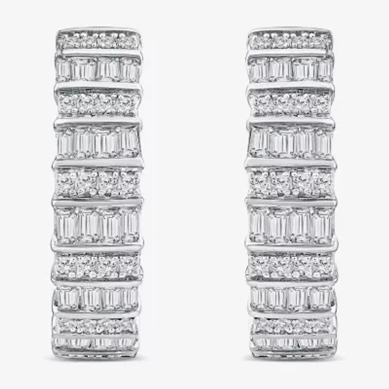 Limited Quantities! Womens 1 CT. T.W. Natural White Diamond 14K White Gold 20mm Hoop Earrings
