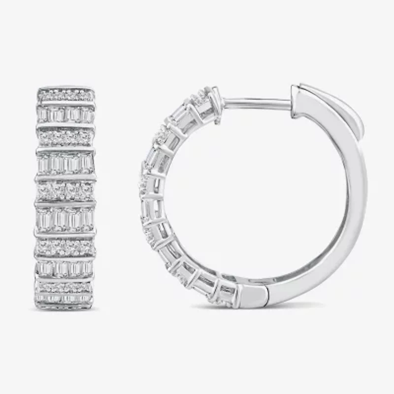 Limited Quantities! Womens 1 CT. T.W. Natural White Diamond 14K White Gold 20mm Hoop Earrings