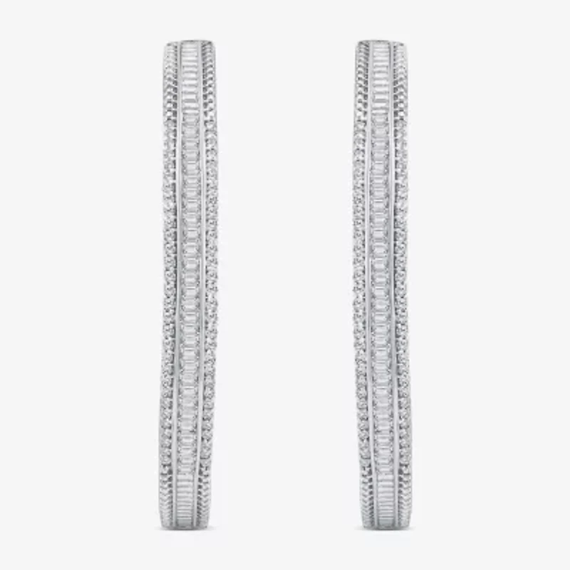 Limited Quantities! Womens 7/8 CT. T.W. Natural White Diamond 14K White Gold 38.8mm Hoop Earrings