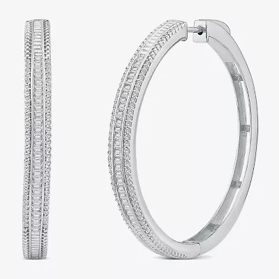 Limited Quantities! Womens 7/8 CT. T.W. Natural White Diamond 14K White Gold 38.8mm Hoop Earrings