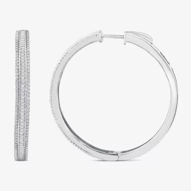 Limited Quantities! Womens 7/8 CT. T.W. Natural White Diamond 14K White Gold 38.8mm Hoop Earrings