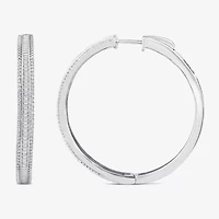 Limited Quantities! Womens 7/8 CT. T.W. Natural White Diamond 14K White Gold 38.8mm Hoop Earrings