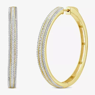 Limited Quantities! Womens 7/8 CT. T.W. Natural White Diamond 14K Gold 38.8mm Hoop Earrings