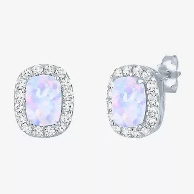 Lab Created Gemstone Sterling Silver 10.3mm Halo Stud Earrings