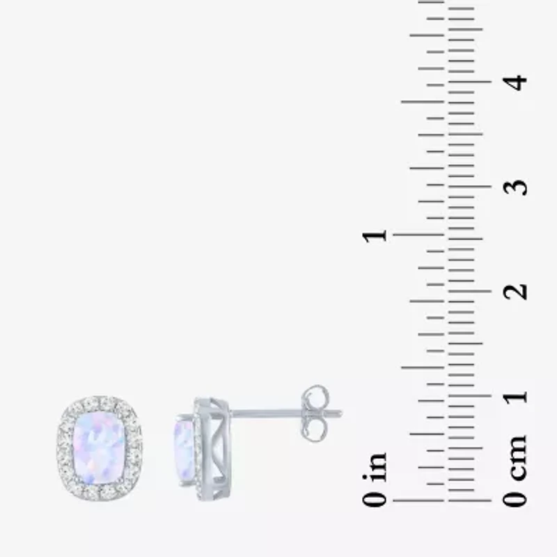 Lab Created Gemstone Sterling Silver 10.3mm Halo Stud Earrings