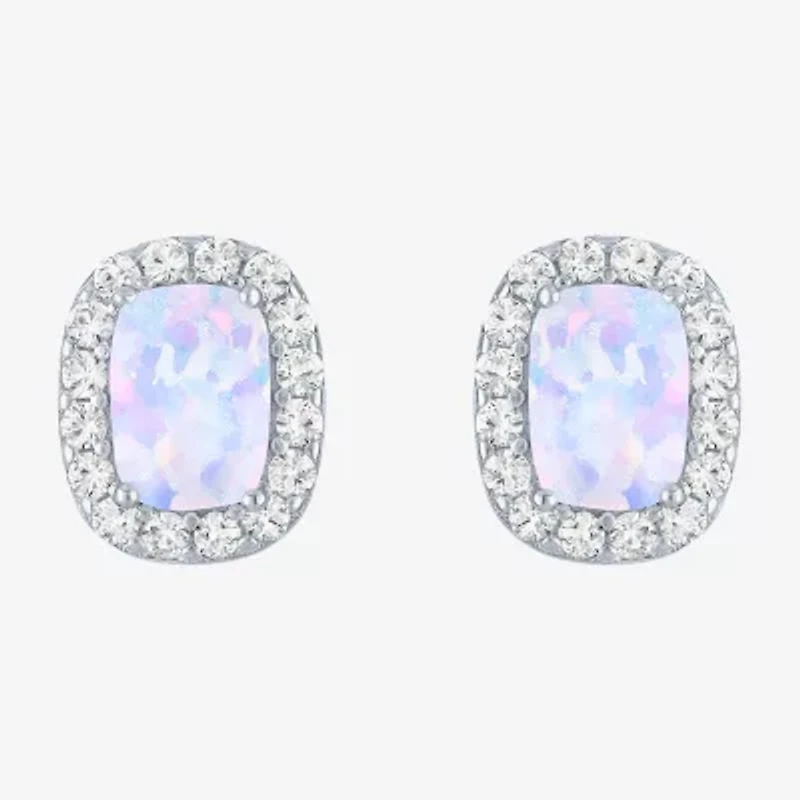 Lab Created Gemstone Sterling Silver 10.3mm Halo Stud Earrings