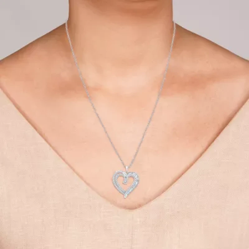 (H-I / I1) Womens 1 CT. T.W. Lab Grown White Diamond 10K White Gold Heart 18 Inch Pendant Necklace