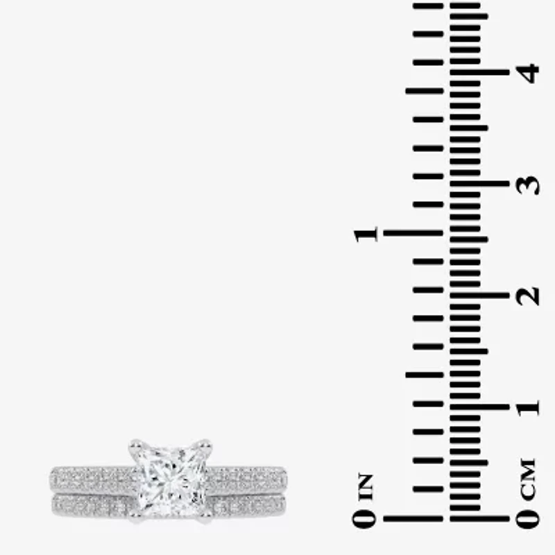 (H-I / Si2-I1) Womens 1 1/2 CT. T.W. Lab Grown White Diamond 10K or 14K Gold Side Stone Bridal Set