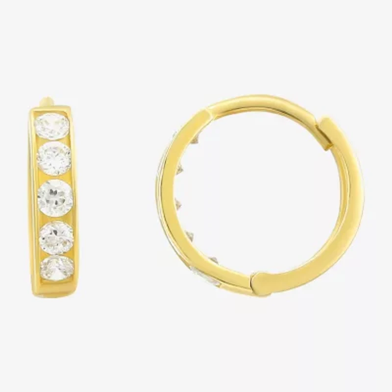 Girls Cubic Zirconia 14K Gold 9mm Round Hoop Earrings