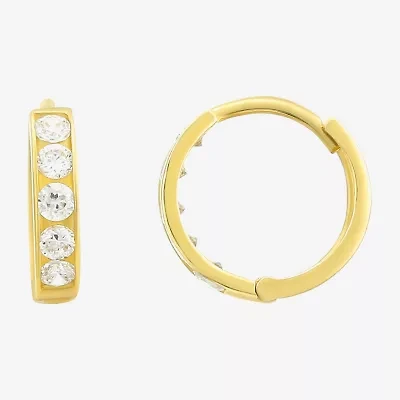 Girls Cubic Zirconia 14K Gold 9mm Round Hoop Earrings