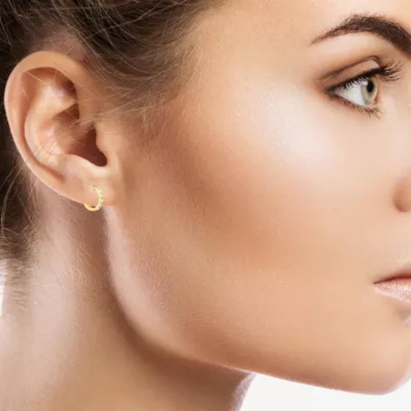 Girls Cubic Zirconia 14K Gold 9mm Round Hoop Earrings