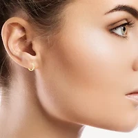 Girls Cubic Zirconia 14K Gold 9mm Round Hoop Earrings