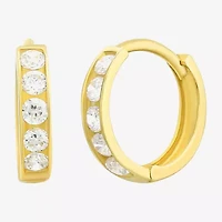 Girls Cubic Zirconia 14K Gold 9mm Round Hoop Earrings