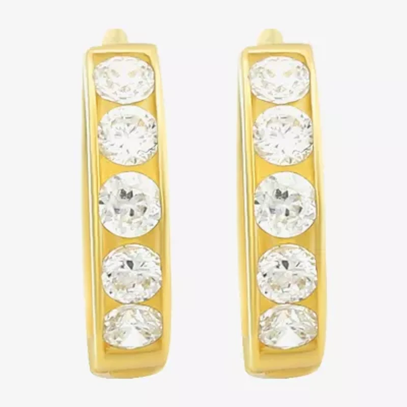 Girls Cubic Zirconia 14K Gold 9mm Round Hoop Earrings