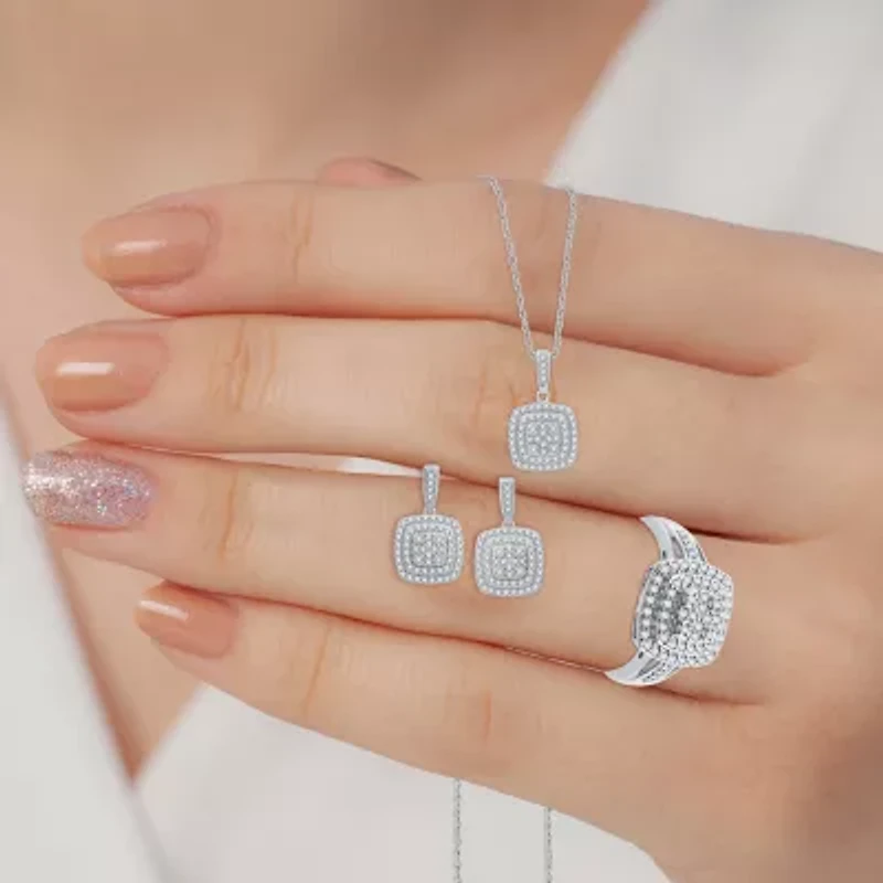 Womens 2 CT. T.W. Lab Grown White Diamond Sterling Silver Cushion 3-pc. Jewelry Set
