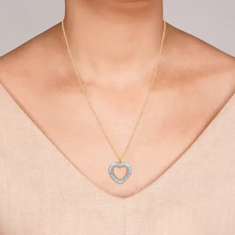 (H-I / I1) Womens 1 CT. T.W. Lab Grown White Diamond 14K Gold Over Silver Sterling Heart 18 Inch Pendant Necklace