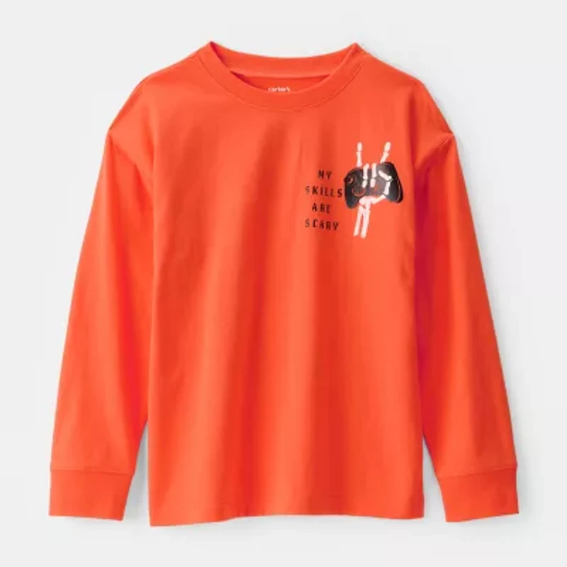 Carter's Halloween Little & Big Kid Boys Round Neck Long Sleeve Regular Fit Graphic T-Shirt