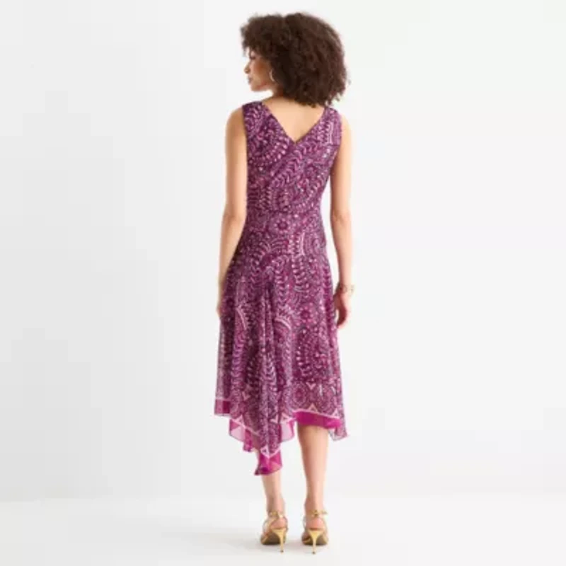 Rabbit Design Womens Sleeveless Bordered Midi Fit + Flare Dress