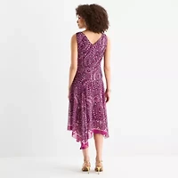 Rabbit Design Womens Sleeveless Bordered Midi Fit + Flare Dress