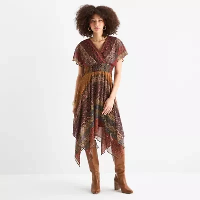 Rabbit Design Womens Short Sleeve Bordered Midi Fit + Flare Dress