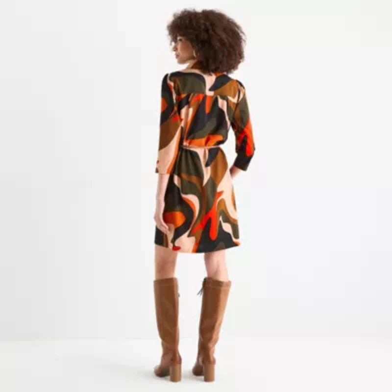 Willow Glenn Womens Belted 3/4 Sleeve Shirt Dress