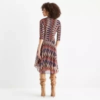 Rabbit Design Womens 3/4 Sleeve Midi Fit + Flare Dress