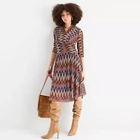 Rabbit Design Womens 3/4 Sleeve Midi Fit + Flare Dress