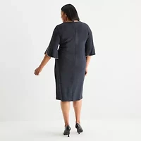 Brianna Milay Womens 3/4 Sleeve Sheath Dress Plus