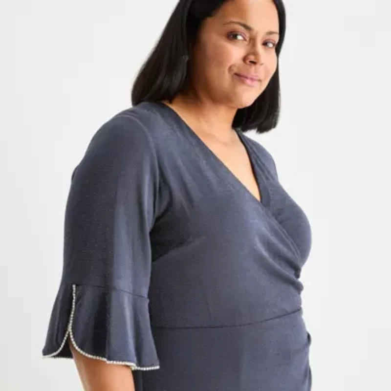 Brianna Milay Womens Plus 3/4 Sleeve Sheath Dress