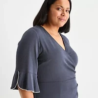 Brianna Milay Womens Plus 3/4 Sleeve Sheath Dress